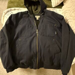 Duluth Trading Co Black Hooded Work Jacket with Olive Lining